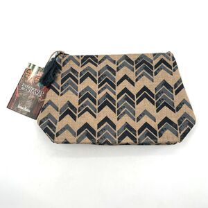 Neiman Marcus Woven Zipper Pouch Tassel Chevron Geo Print Linen Cosmetic NEW TAG